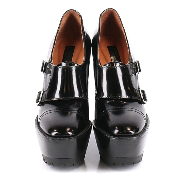 BURBERRY double buckle leather monk platform wedge - Picture 2 of 11